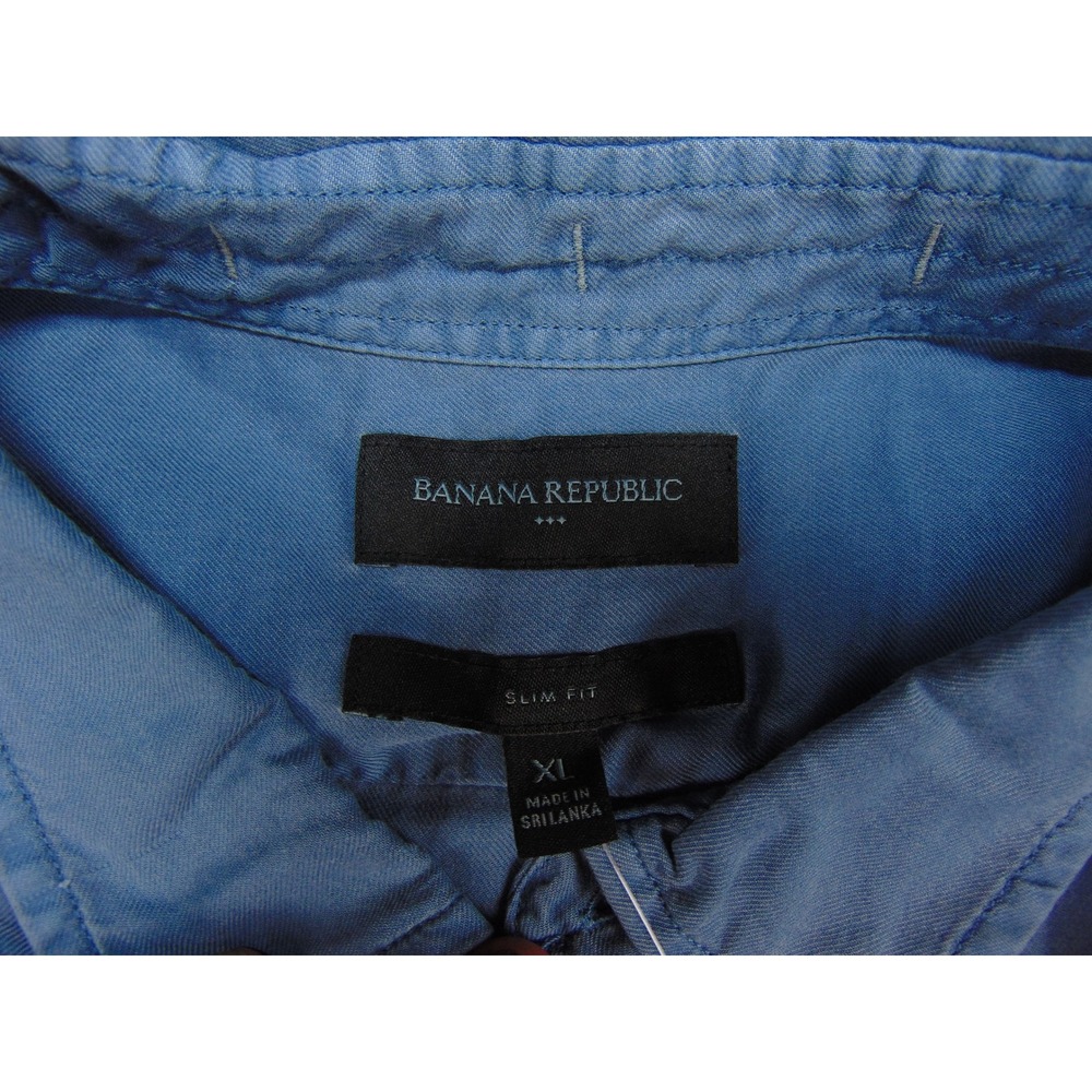 Banana Republic Shirt Mens XL Slim Fit Blue Solid Short Sleeve Button Down - Picture 4 of 10